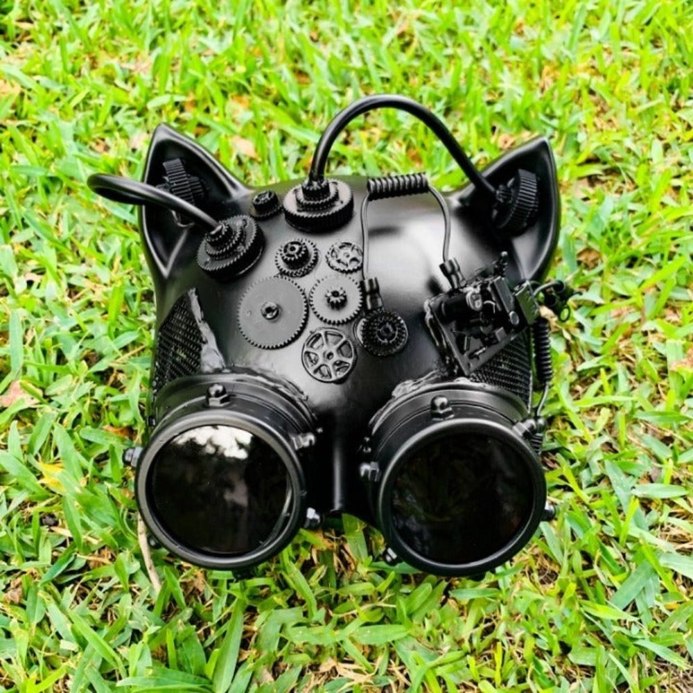 Black Steampunk Goggles Gatto CAT Halloween Party Masquerade Costume Mask